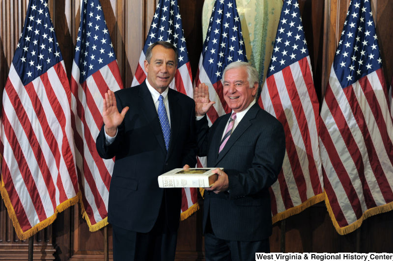 Congressman Rahall and John Boehner pose at a ceremonial swearing-in.